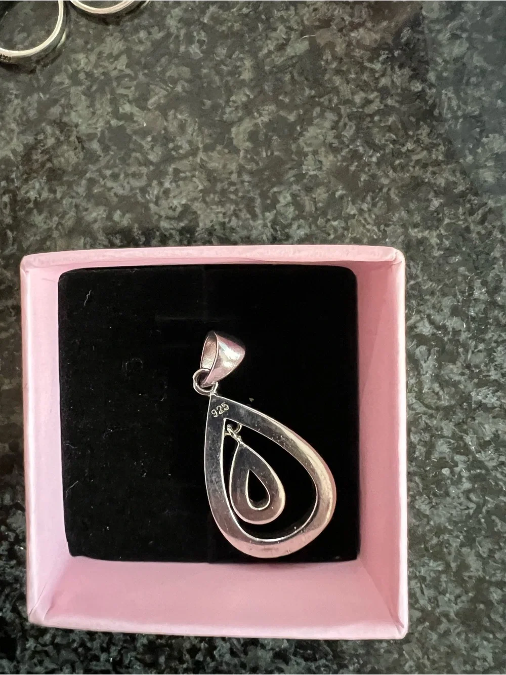 Sterling Teardrop Opal Inlay Pendant - Pink/White Opal